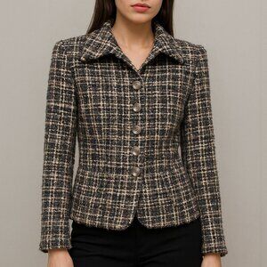 Lea Rome Women's Blazer Gray Wool Boucle France size 38 Small Twee Office Chic